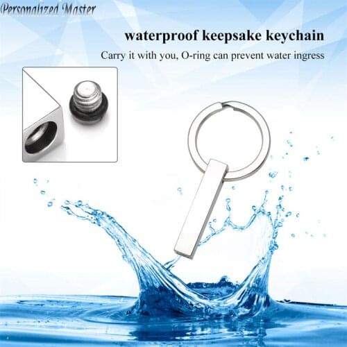 Personalized Master Free Engraving Text Custom Key Chain Vertical Cuboid Bar Stainless Steel Cremation urn Keychains Keyring