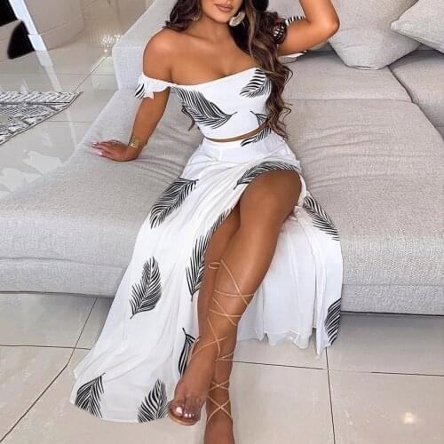 Fashion Sexy High Split Long Dress Womens Off the Shoulder Bohemian Holiday Dresses Ladies Strapless Club Party Dress