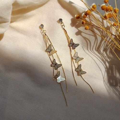Double New Fashion Women Jewelry Butterfly Earrings Long Tassels Eardrop Female Temperament Pendant Earrings Girl Gift