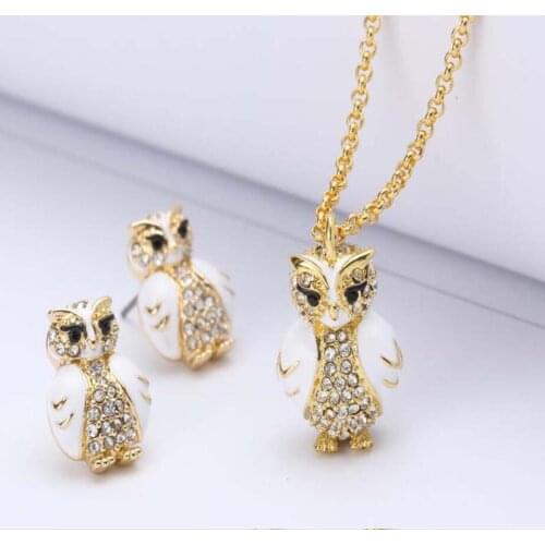 CSxjd High quality luxury enamel glaze cute owl bracelet earrings necklaces ring
