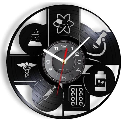 Pharmacist Medical Vinyl LP Wall Clock Science Wall Art Pharmacy Doctor Clinic Clock Chemist Inventions Medical RX Caduceus Gift
