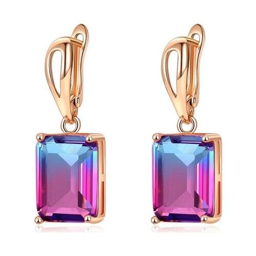 Hainon 2019 New Mystic Rainbow/Blue Red Zircon Rose Gold Color Dangle Earrings Wedding Colorful Earrings For Women Jewelry Gifts