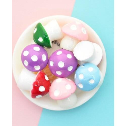 Colorful 3D Polka Dots Style Mushroom Food Shape Resin Cabochons 10pcs Ornament Accessory Cute Beading Charms Material Cameo