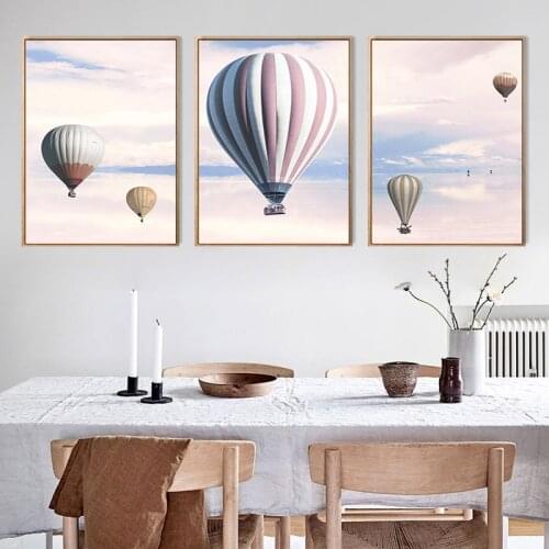 Helium Hot Air Balloon Pink Sky Canvas Poster Wall Art Landscape Print Painting Decoration Picture Scandinavian Home Decor