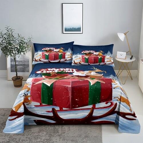 Christmas Present 0.9/1.2/1.5/1.8/2.0m Digital Printing Polyester Bed Flat Sheet With Pillowcase Print Bedding Set