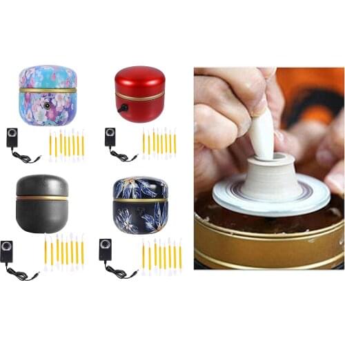 Mini Pottery Wheel Machine With Tray & Sculpting Tools Kit Ceramic Art Craft Electric Pottery Wheels Rotating Turntable