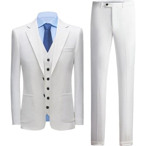 2021 Mens 3 Piece Suit Slim Fit Notched Lapel Tuxedos For Wedding Prom Groomsmen Dinner Party White Blazer Vest Dress Pants