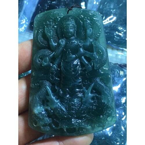 Natural 7A Myanmar jade two sides Hand-Carved jade dragon guan yin blue jade pendant jade necklace men pendants jewelry