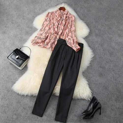 New 2021 Spring Long-sleeved Printed Shirt Nine Minutes of Pants Fashion Suits European and American Womens Clothing