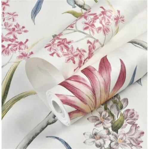 8pcs/lot 10Mx 53cm Chinoiserie wallpaper Bedroom Wall Covering modern Vintage Pink Floral Wallpaper