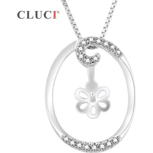 CLUCI 925 sterling silver Rhinestone pendant, pearl jewelry necklace accessary to stick Pearl diy pendant for women SP226SB