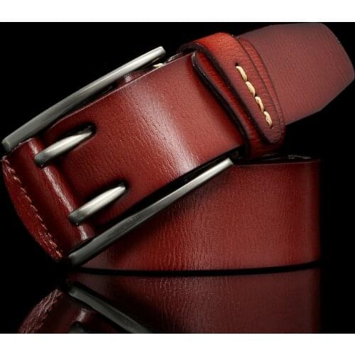 Fashion British Style Double Pin Buckle High Quality Genuine Leather Belt For Men Casual Jeans Waistbands Strap Free Shipping