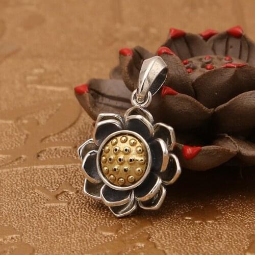 S925 pure silver jewelry vintage Thai silver style turn lotus men and women pendants