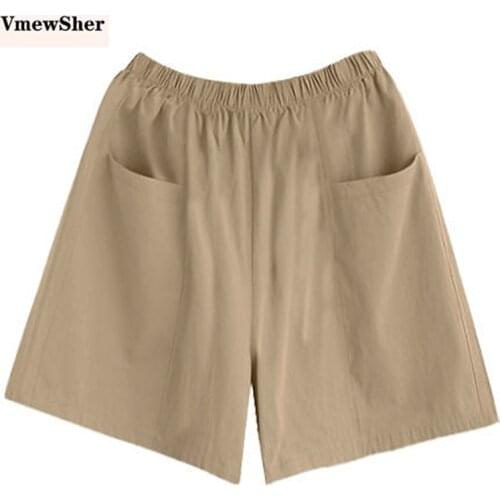 VmewSher New 4XL Casual Cotton Shorts Women Plus Size Shorts Elastic Waist Short Pants Female Loose Pockets 2020 Summer Fashion