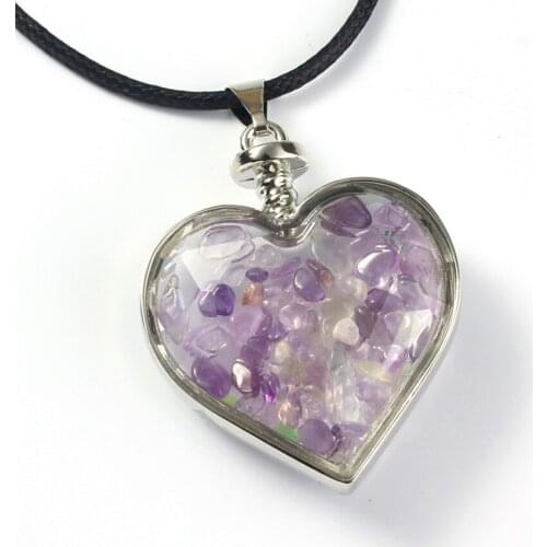 Trendy-beads Elegant Style Silver Plated Purple Amethysts Crystal Lovely Heart Wish Bottle Pendant Valentines Day Jewelry
