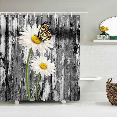 Old Wood Grain Flower Butterfly Waterproof Shower Curtains For Bathroom Bath Curtains Multi-size 3D Printed Shower Curtain