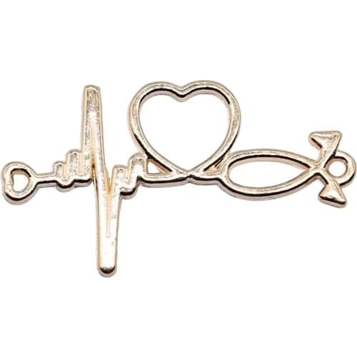WYSIWYG 10pcs 19x34mm ECG Heartbeat Connector Radio Waves Electrocardiogram Connector Heart Charms Bracelet Necklace