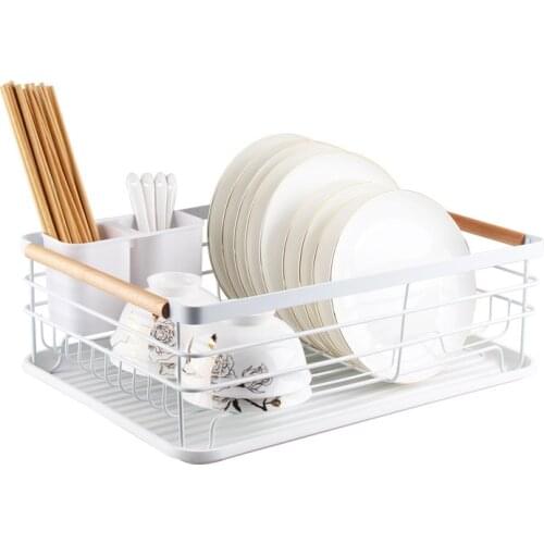 Iron Dish Drainer Drying Rack with Drip Tray Removable Rust Proof Utensil Holde For Kitchen Counter Dinnerware Storage Rack