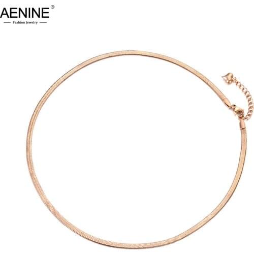 AENINE Office Style Simple Jewelry Titanium Stainless Steel Snake Chain Thin Necklace For Women Rose Gold Chirstmas Gift AN18065