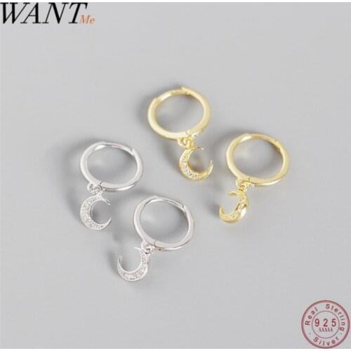 WANTME Fashion Minimalist Pave Zircon Moon Studs Earrings for Women Real 100% 925 Sterling Silver Jewelry Party Accessories Gift