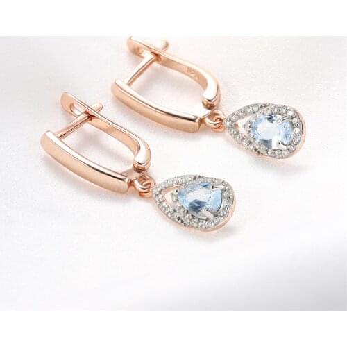 925 Sterling Silver Blue Topaz Earrings Drop For Women Cteated Gemstone Rose Gold Two-tone Plated Luxury Fine Jewelry Accessory