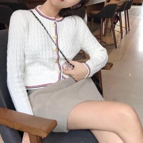 Autumn 2021 New Sweater Coat Fashion Designer Long Sleeve Single Breasted Contrast Color Knit Cardigan Tide Ladies