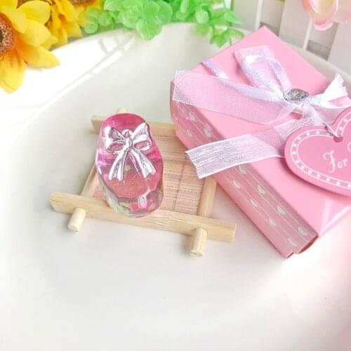 1PCS X Pink Crystal Baby Shoe Decorations in Gift Box Newborn Baptism Keepsakes Wedding Favors Crystal Paperweight
