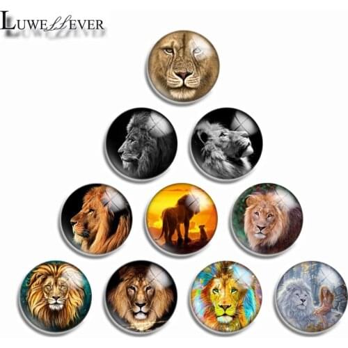 10mm 12mm 14mm 16mm 20mm 25mm 483 Cool Lion Mix Round Glass Cabochon Jewelry Finding 18mm Snap Button Charm Bracelet