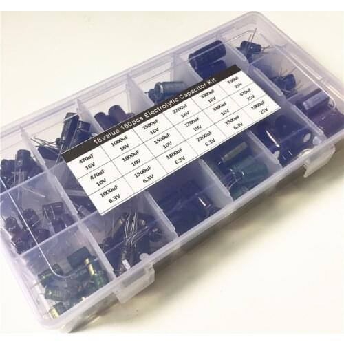 18value 160pcs 6.3V 10V 16V 25V 330uF 470uF 1000uF 1500uF 1800uF 2200F 3300uF capacitor kit Aluminum Electrolytic Capacitors