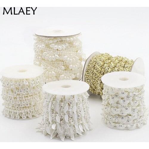 MLAEY 2yards/lot Lace Trim ABS Imitation Pearl Beads Chain Pearl Ribbon Trim for Wedding Party decoration