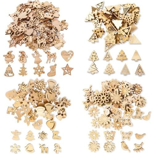 50pcs 2020 Merry Christmas Eve Wooden Snowflake Window Sticker Winter Snow Decorations For Home 2021 Happy New Year Supplies