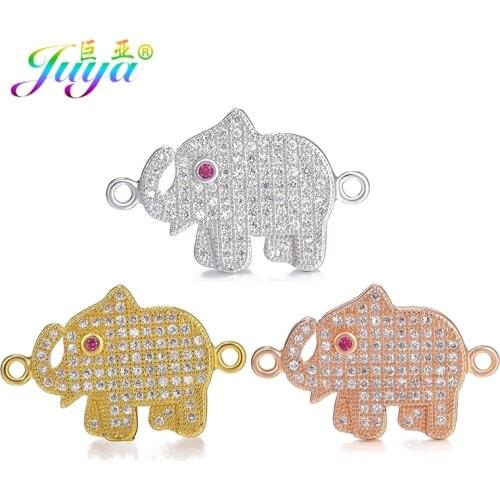 Juya DIY Bracelets Making Components Handmade Cubic Zirconia Animal Charms Elephant Connectors For Fashion Womens Jewelry