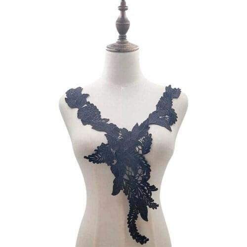 5Pcs Dress Applique Lace Fabric Garment Decor Accessories Embroidery Neckline DIY Collar Sewing Trims White Black Scrapbooking