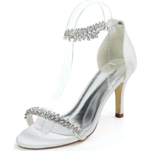 Satin Evening Dress Sandals Strappy Thong Shoes w/ Crystal Ankle Strap Rhinestone Cridal Wedding Party Prom Stelitto High Heels