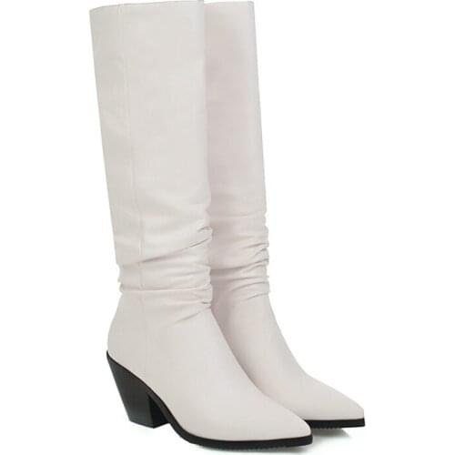 Big Size 9 10 11-15 boots women woman winter boots women women shoes botas Suede fold sleeve tip thick heel