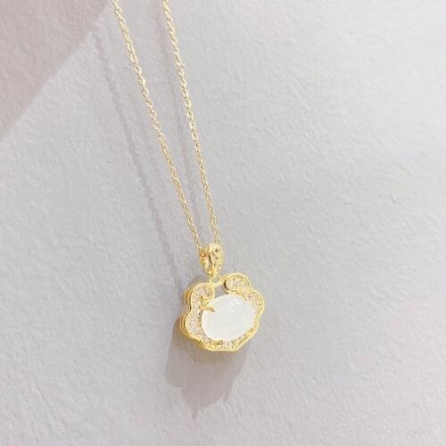 BOTU 2021 Retor Ethnic Style Gold Longevity Lock Pendant Necklace Female Exquisite Designed Jewelry Trendy for Women Girls Gift