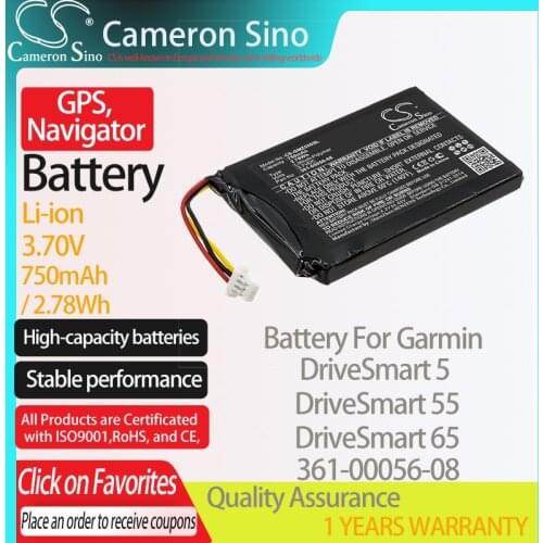 CameronSino Battery for Garmin DriveSmart 5 DriveSmart 55 DriveSmart 65 fits Garmin 361-00056-08 GPS, Navigator battery 750mAh