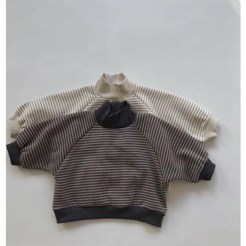 Kids Sweater Fleece Collar Striped 2020 New Winter Clothes Toddler Boy Long Sleeve Bat Tops Girls Fashion Casual Bottom Shirt