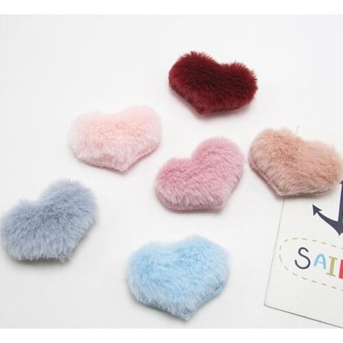 20Pcs Imitation Rabbit Hair Love Heart Patches Appliqued DIY Craft Supplies Kids Hair Accessories Material Padded Embossing Arts