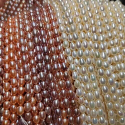 Natural Freshwater Pearl Classic Choker Necklace 5-5.5mm Rice Ovals Beads 36cm Single Strand DIY Jewelry
