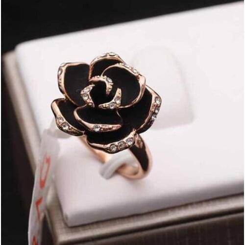 New Fashion Top Quality Rose Gold C Black Rose Ring Female CZ Diamod Gold Rings with Rhinestone Fashion Jewelry