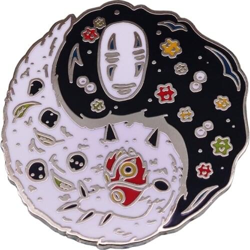 Beautiful Studio Ghibli Natural Balance Hard Enamel Pins A Concept of dualism captured No-Face and Princess Mononoke Yin Yang