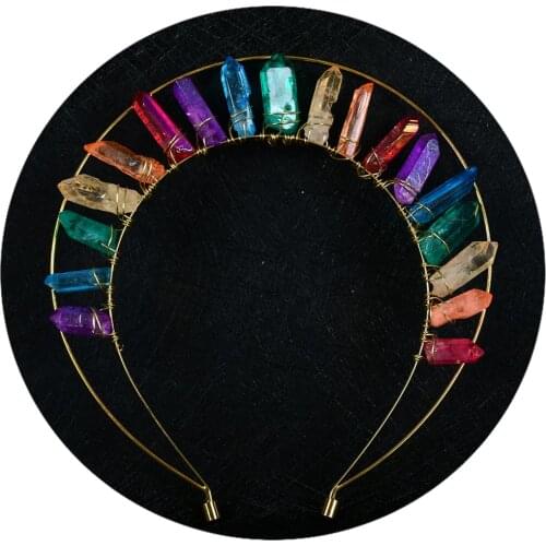 Colorful Natural Raw Quartz Crystal Crown Double Layer Diy Headband Bridal Halo Crown Bridal