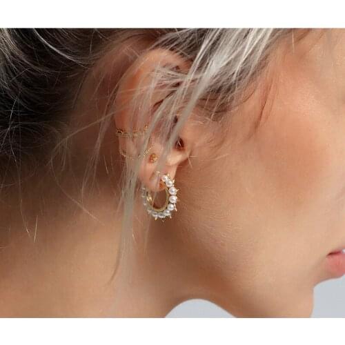 Earrings Cute C Earrings Pearl Stud Earrings Gold Pearl Korean Fashion Stud Earrings for Women Ladies Femme Earrings Trendy 2021