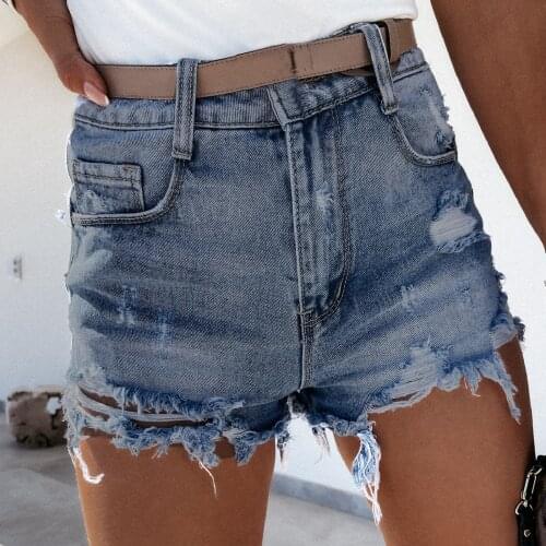 Fashion Womens Pocket Jeans Slim Denim Pants Female Hole Bottom Sexy Casual Shorts Tight Denim Shorts Washed Summer Tight Sexy