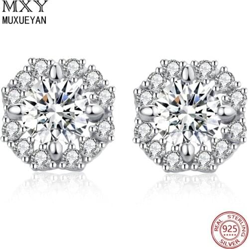 MUXUEYAN 925 Sterling Silver octagonal Stud Earrings for women shining classical Styles Jewelry gift