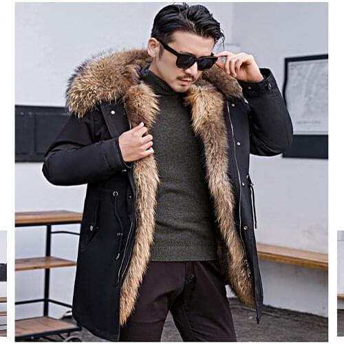 Real Fur Parka Men Winter Jacket Real Raccoon Fur Hooded Coats Nature Raccoon Dog Lining Jacket Man Real Fur Coat