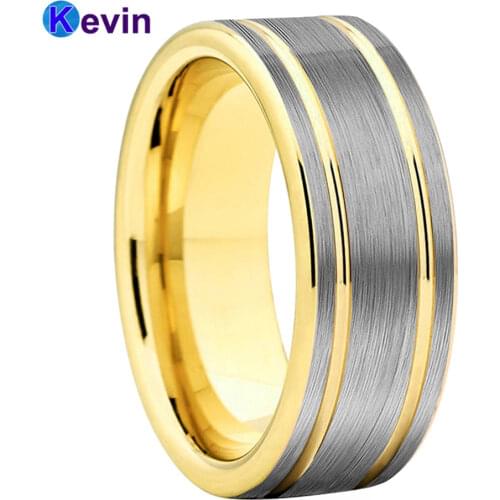 Womens Mens Rose Gold Rings Tungsten Carbide Ring With Grooves And Flat Band