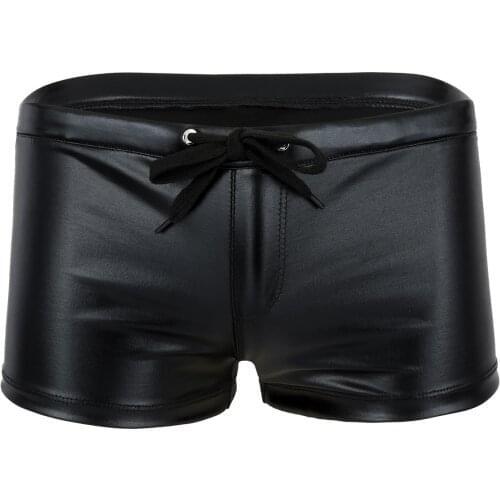 Mens Lingerie Shiny Underwear Patent Leather Drawstring Lounge Sexy Underpants Underwear Exotic Boxer Shorts Gay Homme Panties