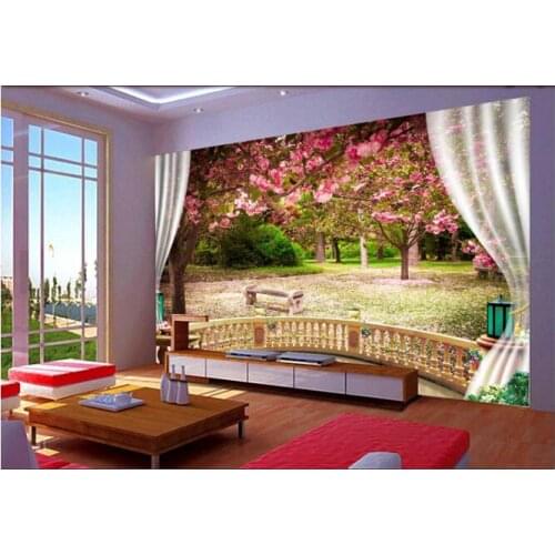 3d wallpaper custom mural non-woven wall sticker The balcony forest peach blossom falls painting photo 3d wall murals wallpaper